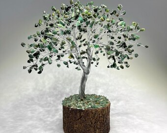 Emerald Crystal Tree, Emerald Gemstone Tree with 500 Chips and Wood Base