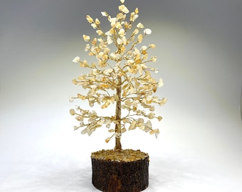 Citrine Crystal Tree, Citrine 100-300 Chips Gemstone Tree with Natural Wood Base