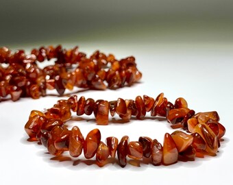 Carnelian Crystal Bracelet, Carnelian Gemstone Chips Beaded Bracelet