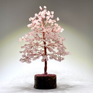 Rose Quartz Crystal Tree, Rose Quartz Gemstone Tree, Choose from 100 or 300 Chips with Natural Wood Base