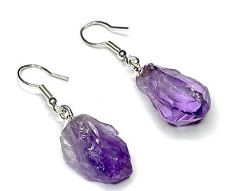 Amethyst Point Crystal Earrings, Amethyst Gemstone Dangle Earrings