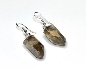 Brown Coin Stone Earrings Smoky Quartz Earrings Short Dangle Earrings Taupe Bridesmaids Wedding Jewelry Autumn Fashion Sterling Silver