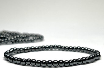 Hematite Crystal Bracelet, 4mm Hematite Gemstone Beaded Bracelet