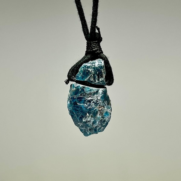 Blue Apatite Crystal Necklace, Raw Blue Apatite Cord Necklace