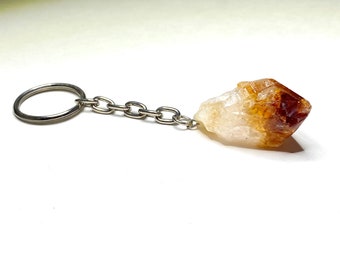Citrine Point Keychain, Raw Citrine Gemstone Keychain