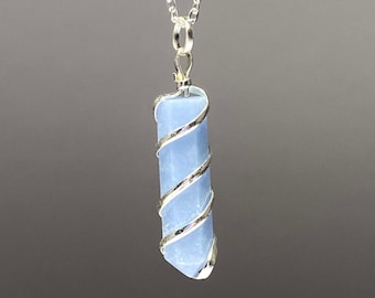 Angelite Wire Wrapped Pendant Necklace