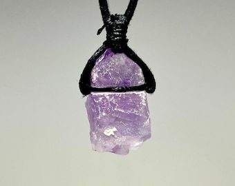 Raw Amethyst Necklace, Amethyst Crystal Cord Necklace