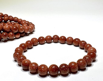 Red Goldstone Crystal Bracelet, Red Goldstone Beaded Stretch Bracelet