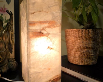 Gypsum Selenite Table Lamp - 12" Rectangular Desk Lamp