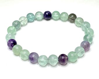 Rainbow Fluorite Crystal Bracelet, Fluorite Gemstone Beaded Bracelet