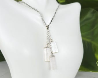 Selenite Triple Drop Pendant Necklace