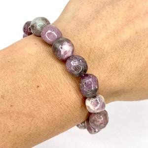 Lepidolite Crystal Bracelet, 8mm Lepidolite Gemstone Oval Bead Bracelet