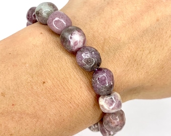 Lepidolite Crystal Bracelet, 8mm Lepidolite Gemstone Oval Bead Bracelet