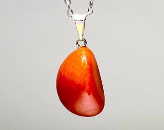 Carnelian Tumbled Pendant with Chain, Carnelian Crystal Necklace