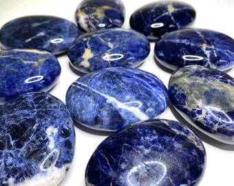 Natural Sodalite Palm Stone: Meditation Tool for Calmness and Energy Healing