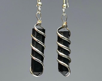 Shungite Wire Wrapped Dangle Earrings