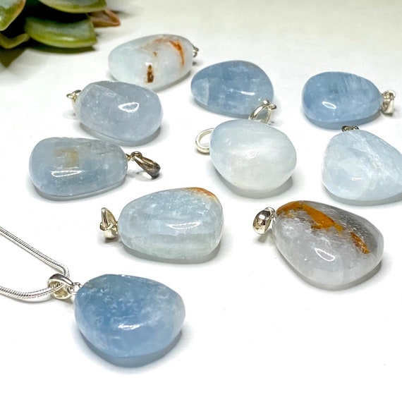 Raw Sky Celestite Aqua Blue Icy Natural Druzy Crystal Pendant Quartz  Necklace | eBay
