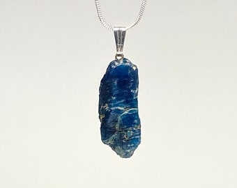 Blue Apatite Pendant Necklace, Apatite Crystal Pendant with 18 Inch Chain