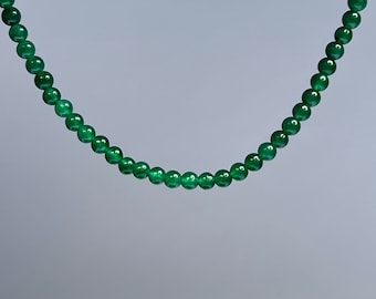 Jade Crystal Beaded Choker Necklace,  16 Inch Jade Gemstone Choker