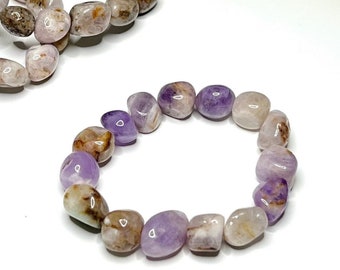 Amethyst Tumbled Crystal Bracelet, Amethyst Gemstone Beaded Bracelet