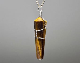 Tigers Eye Pendant Wire Wrapped with Free Chain