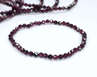 Garnet 4mm Faceted Beads Crystal Bracelet, Garnet Gemstone Beaded Bracelet