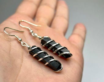 Shungite Dangle Earrings - Wire Wrapped Gemstone Point