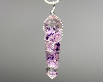 Amethyst in Orgonite Wire Wrapped Pendant Necklace