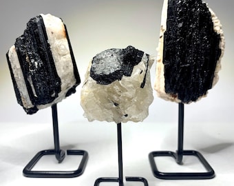 Raw Black Tourmaline in Matrix on Stand