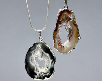 Oco Slice Crystal Necklace, Geode Slice Pendant with Chain