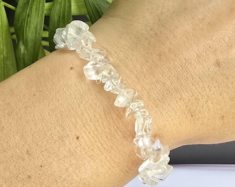 Clear Quartz Crystal Bracelet, Gemstone Chips Beaded Bracelet