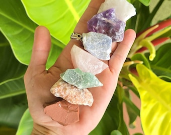 Healing Stones Crystal Starter Kit, 7 Rough Stones + Palo Santo Option