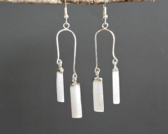 Selenite Crystal Dangle Earrings: Handmade Gemstone Drop Earrings