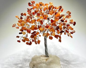 Carnelian Crystal Tree, Carnelian Gemstone Tree with Apophyllite Crystal Base