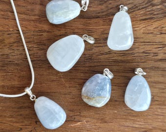 Celestite Crystal Necklace: Gemstone Pendant with 18 inch Chain