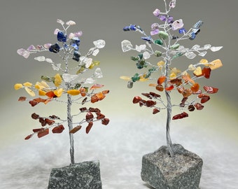 Chakra Gemstone Tree, 7 Chakra Crystal Tree with Wood Base