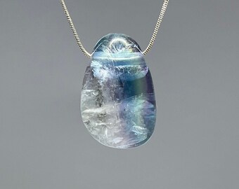 Rainbow Fluorite Crystal Necklace, Fluorite Gemstone Pendant with 18" Chain