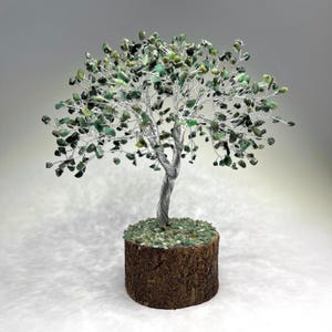 Emerald Crystal Tree, Emerald Gemstone Tree with 500 Chips and Wood Base