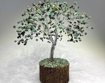 Emerald Crystal Tree, Emerald Gemstone Tree with 500 Chips and Wood Base