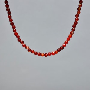 Carnelian Crystal Beaded Choker Necklace with 4mm Faceted Beads, 16 inch Carnelian Gemstone Choker