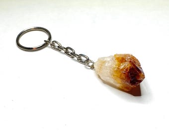 Raw Citrine Point Crystal Keychain