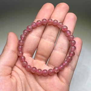 Strawberry Quartz Crystal Bracelet, 6mm Strawberry Quartz Gemstone Bracelet