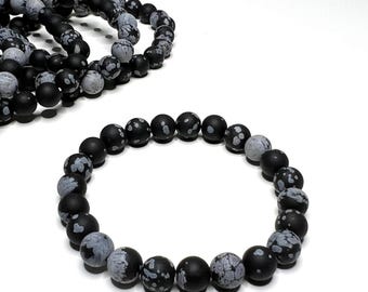 Snowflake Obsidian Gemstone Stretch Bracelet, 8mm Matte Beaded Bracelet