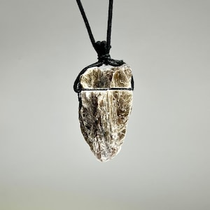 Golden Mica Crystal Cluster Necklace on Black Cord, Muscovite 24 Inch Crystal Necklace