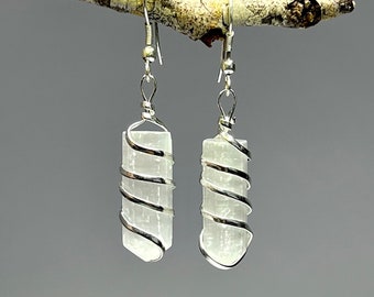 Selenite Crystal Wire Wrapped Earrings