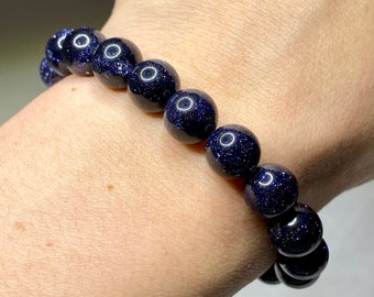 Blue Goldstone Crystal Bracelet, Blue Goldstone Gemstone Bracelet