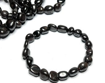 Hematite Tumbled Crystal Bracelet, Hematite Gemstone Bead Bracelet