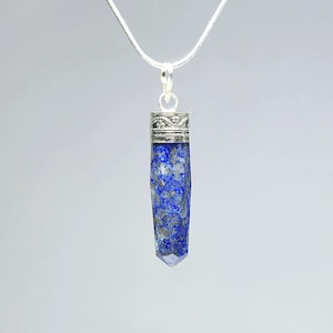 Lapis Lazuli Crystal Necklace, Gemstone Point Pendant with 18&quot; Chain