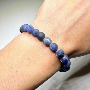 Sodalite Matte Bead Crystal Bracelet, 8mm Gemstone Beaded Bracelet