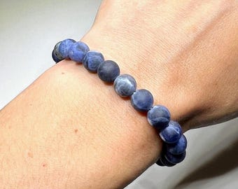 Sodalite Matte Bead Crystal Bracelet, 8mm Gemstone Beaded Bracelet